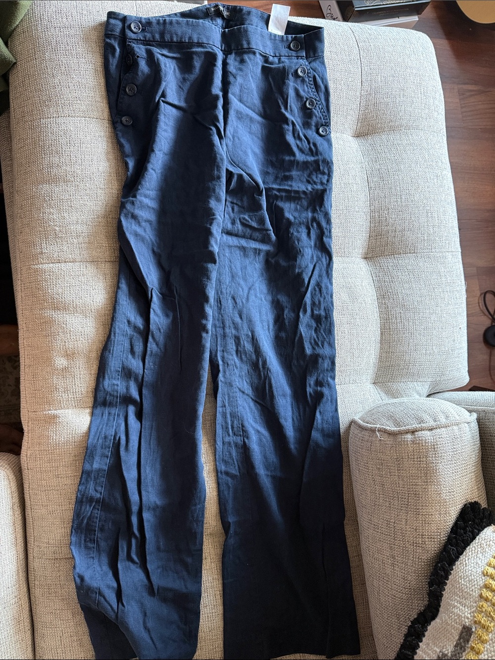 Banana Republic Navy Wide-Leg Button-Accent Pants